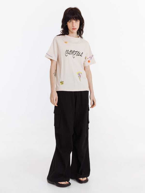 Cubic Floral Embroidered Casual T-shirt BlanchedAlmond