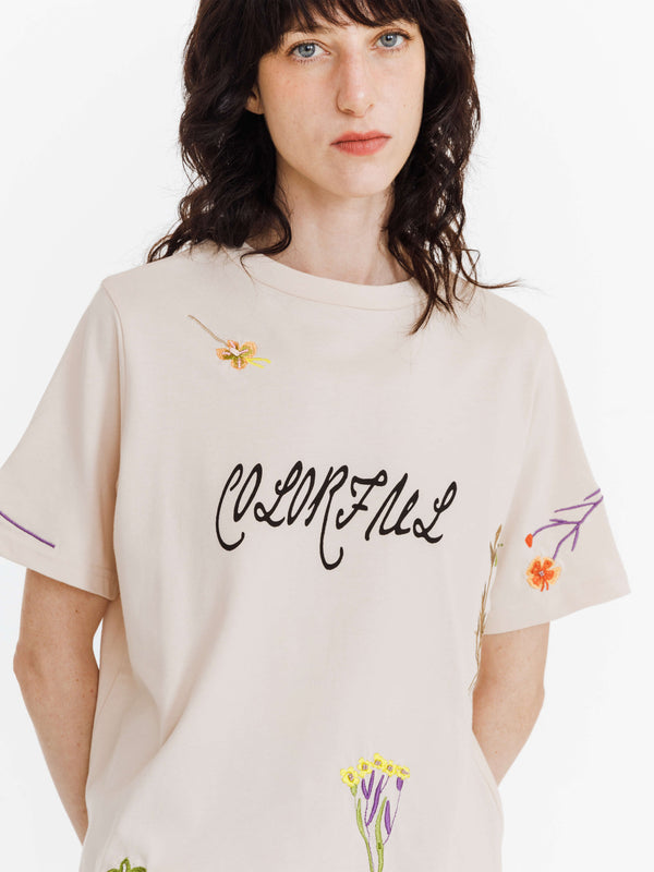 Cubic Floral Embroidered Casual T-shirt BlanchedAlmond