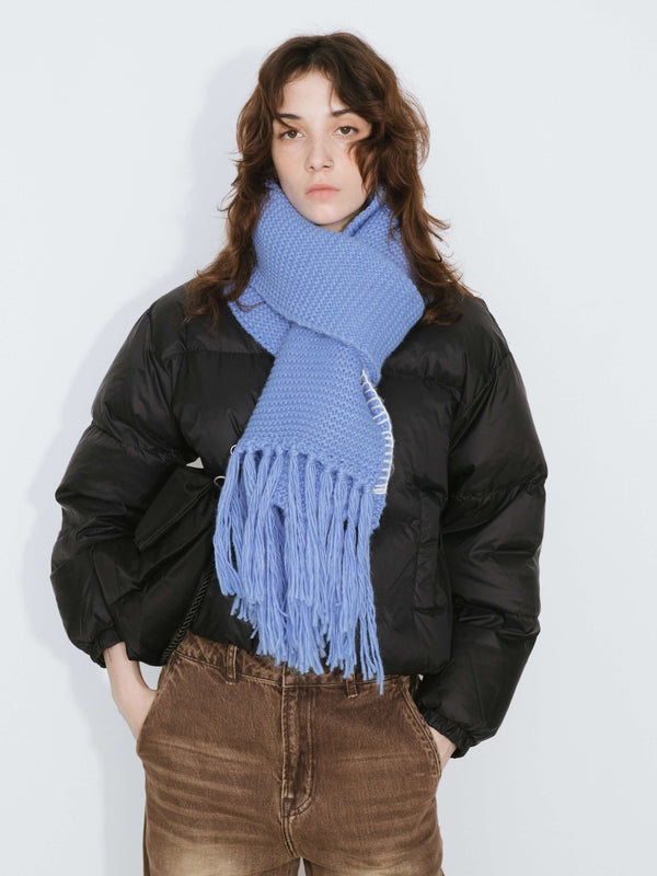 Cubic Fringed Long Scarf With Wool Blend FloralWhite