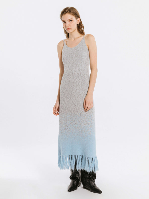 Cubic Gradient Knitted Maxi Dress With Wool Blend SkyBlue