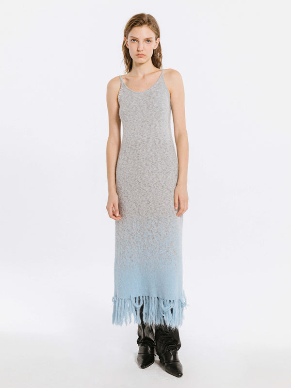 cubic Gradient Knitted Maxi Dress with Wool Blend SkyBlue