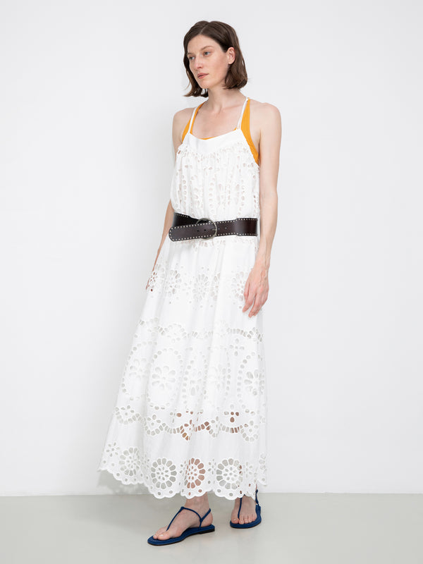 Cubic Heavily Embroidered Eyelet Floral Cami Dress White