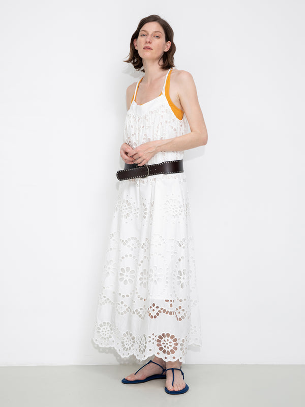 cubic Heavily Embroidered Eyelet Floral Cami Dress White