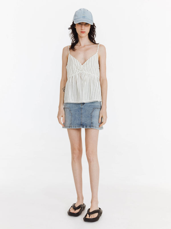 Cubic High Elastic Panelled Denim Mini Skirt LightBlue