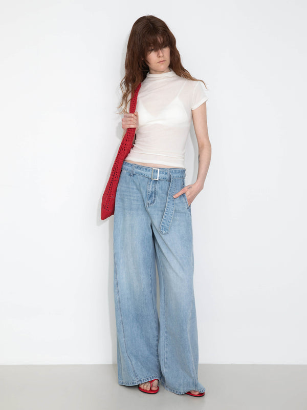 Cubic High Neck Stretch Slim-Fit Short-Sleeve T-Shirt Gray