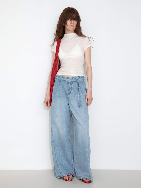 cubic High Neck Stretch Slim-Fit Short-Sleeve T-Shirt Gray