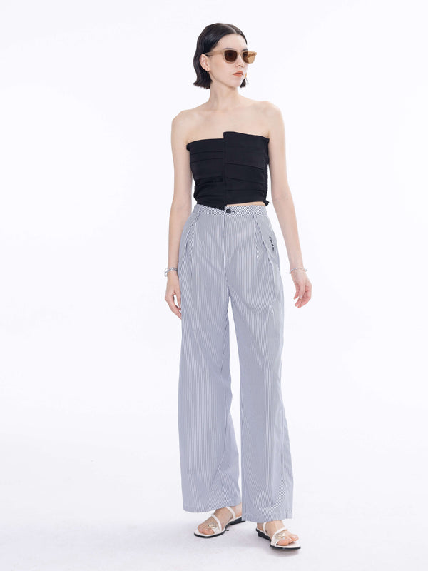 Cubic High Rise Pinstripe Tailored Trousers LightSteelBlue