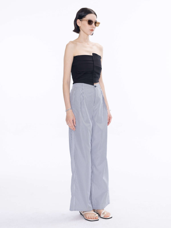 Cubic High Rise Pinstripe Tailored Trousers LightSteelBlue