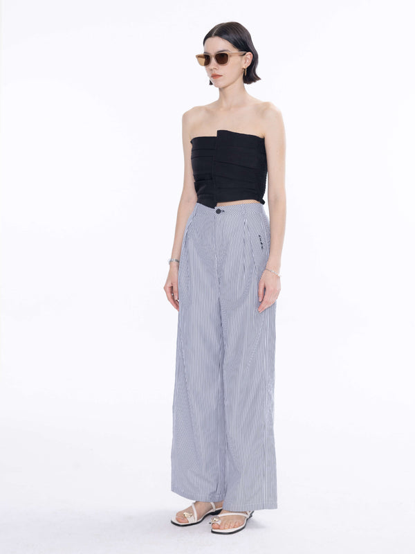 Cubic High Rise Pinstripe Tailored Trousers LightSteelBlue