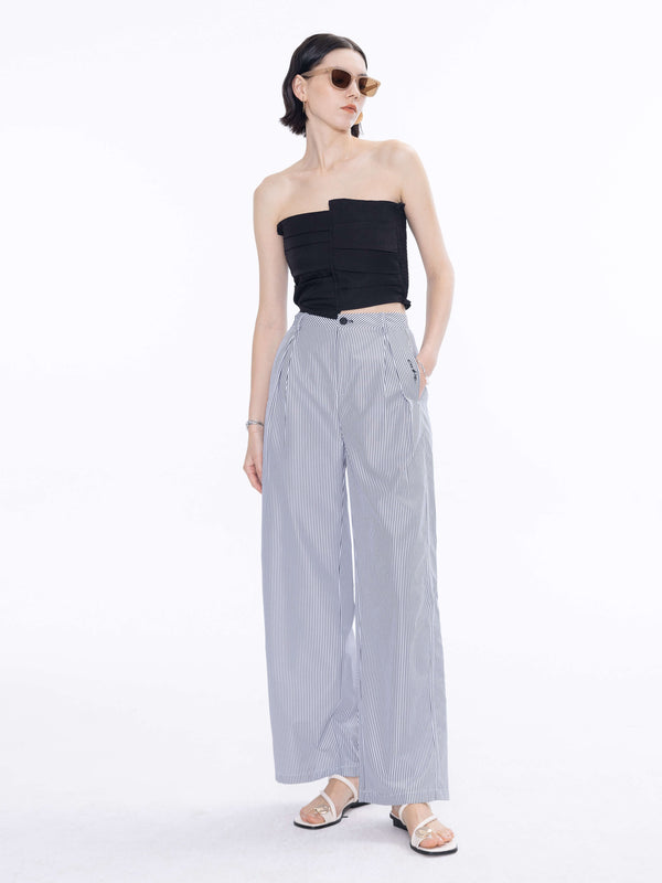 cubic High Rise Pinstripe Tailored Trousers LightSteelBlue