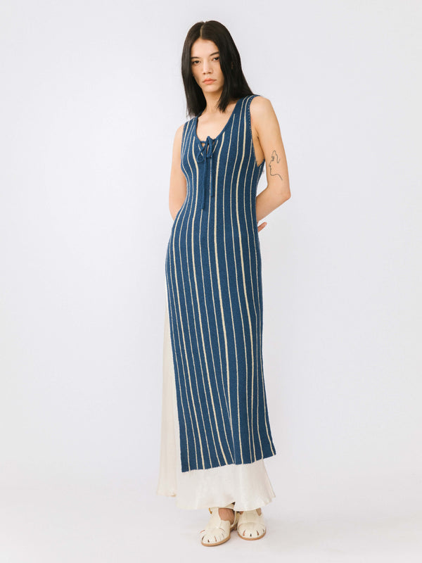 Cubic High Slit Striped Knit Sleeveless Dress Black