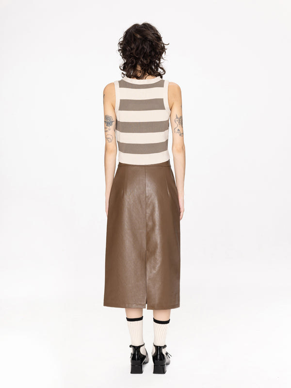 Cubic High Waist A-line PU Skirt With Back Slit Black