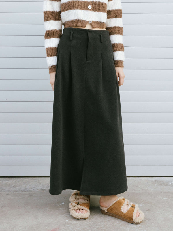 Cubic High Waist A-line Straight Long Skirt DimGray