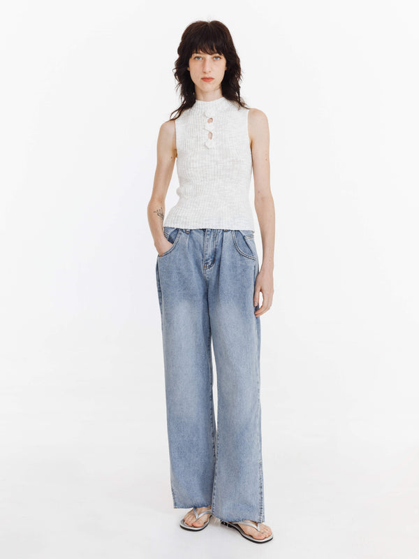 Cubic High Waist Loose Straight Leg Jeans LightSteelBlue