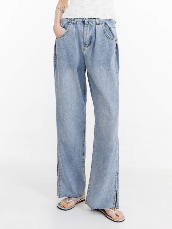 Cubic High Waist Loose Straight Leg Jeans LightSteelBlue