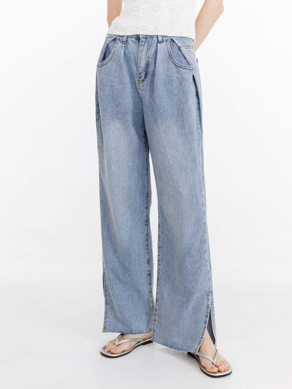 cubic High Waist Loose Straight Leg Jeans LightSteelBlue