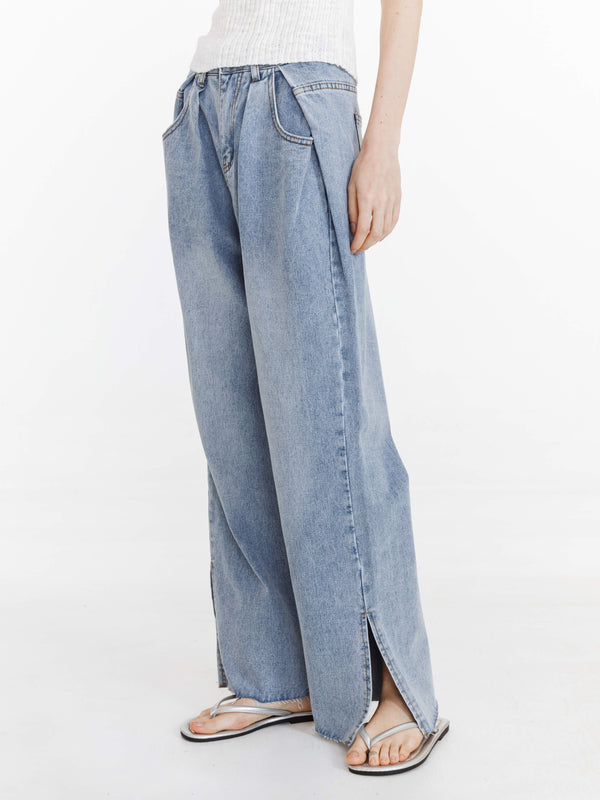 Cubic High Waist Loose Straight Leg Jeans LightSteelBlue