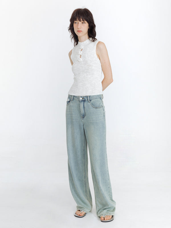 Cubic High Waist Loose Straight Washed Jeans Thistle