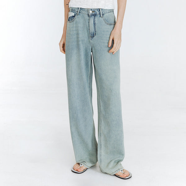 Cubic High Waist Loose Straight Washed Jeans Thistle