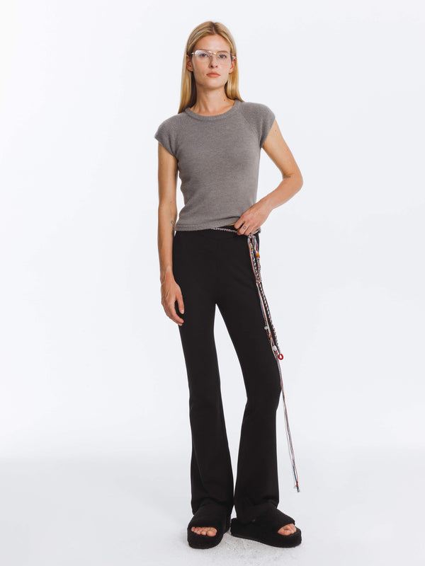 Cubic High Waisted Flared High Elastic Trousers Black