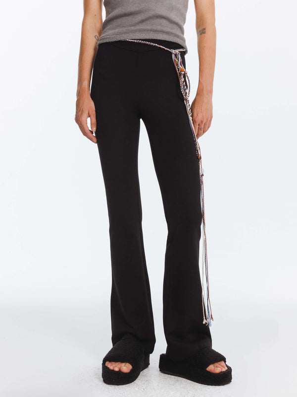Cubic High Waisted Flared High Elastic Trousers Black