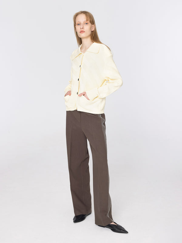 Cubic High Waisted Straight Leg Casual Trousers Saddle Brown