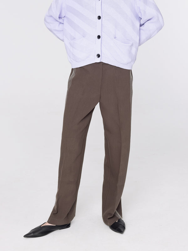 cubic High Waisted Straight Leg Casual Trousers Saddle Brown