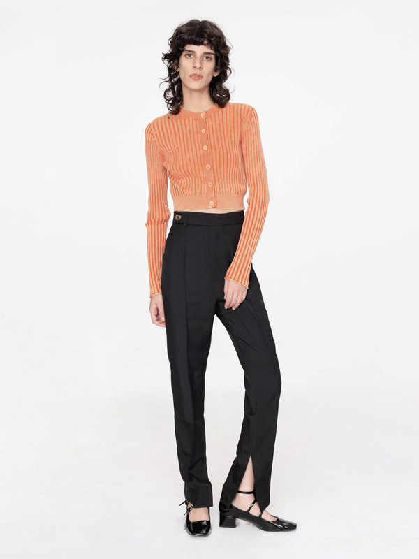 Cubic High Waisted Straight-Leg Slitted Trousers Black