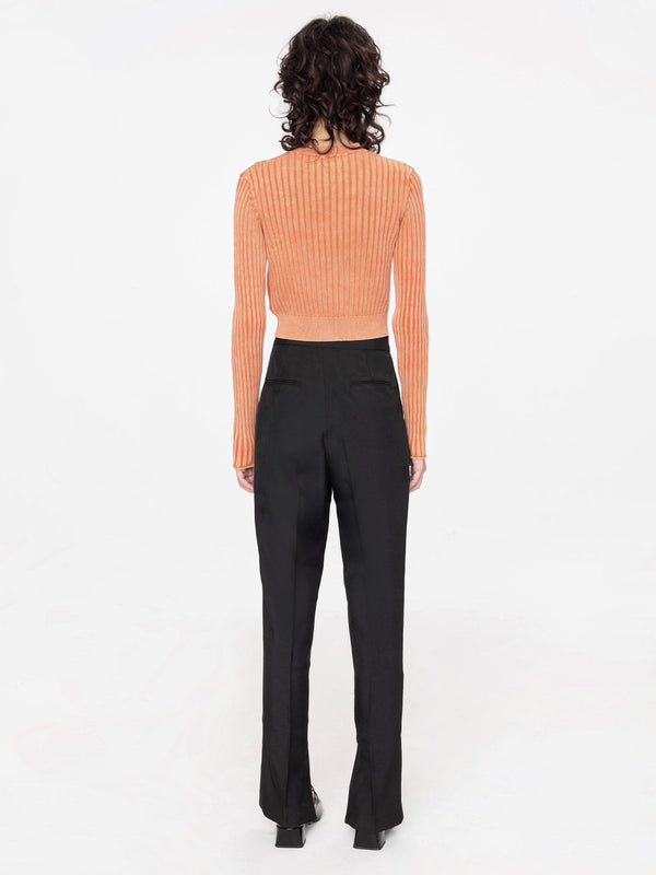 Cubic High Waisted Straight-Leg Slitted Trousers Black