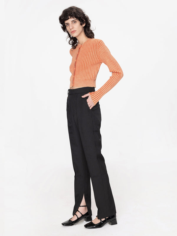 cubic High Waisted Straight-Leg Slitted Trousers Black