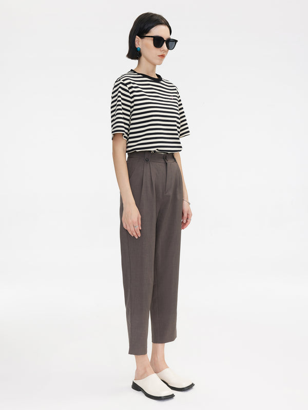 Cubic High-Waisted Straight Slim Tailored Trousers Black