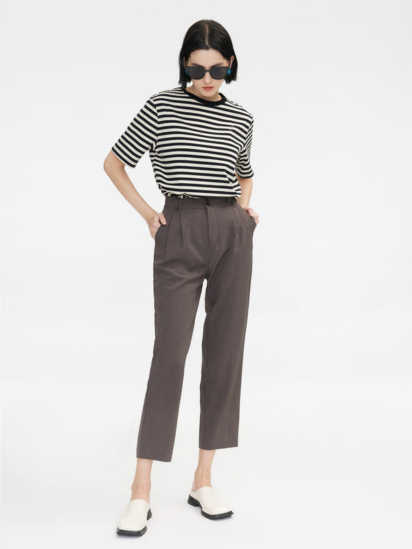 Cubic High-Waisted Straight Slim Tailored Trousers Black