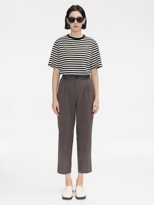 Cubic High-Waisted Straight Slim Tailored Trousers Black