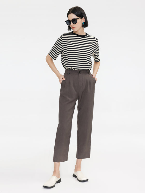 cubic High-Waisted Straight Slim Tailored Trousers Black
