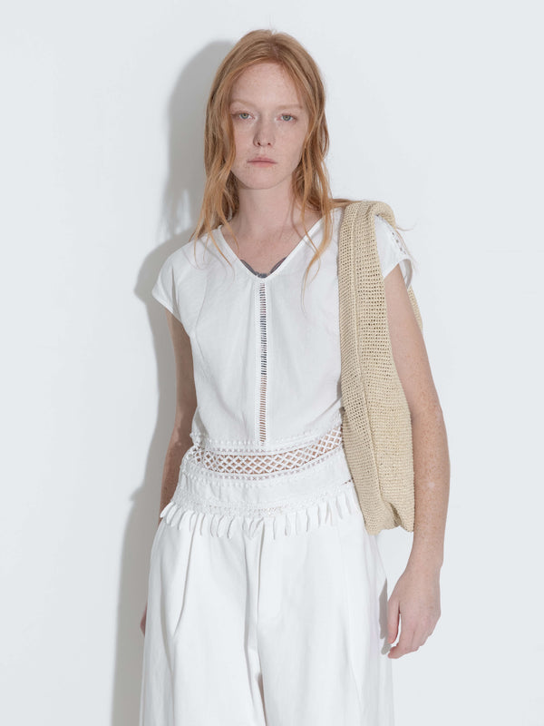 Cubic Hollow Out Drop-Shoulder Vest With Tassels White