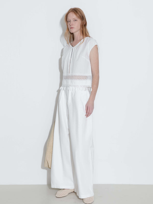 Cubic Hollow Out Drop-Shoulder Vest With Tassels White