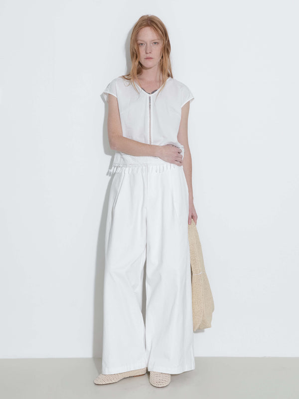 Cubic Hollow Out Drop-Shoulder Vest With Tassels White