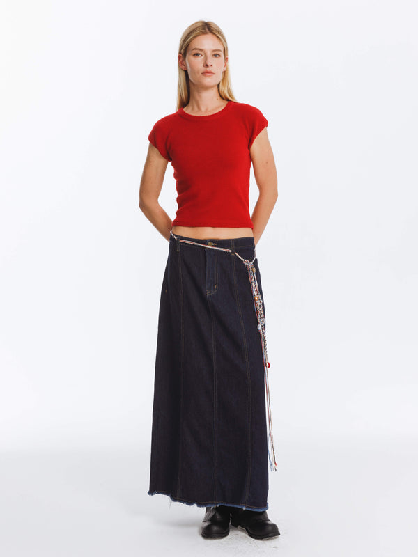 Cubic Jacquard Cropped Knit Top With Cashmere Blend Maroon