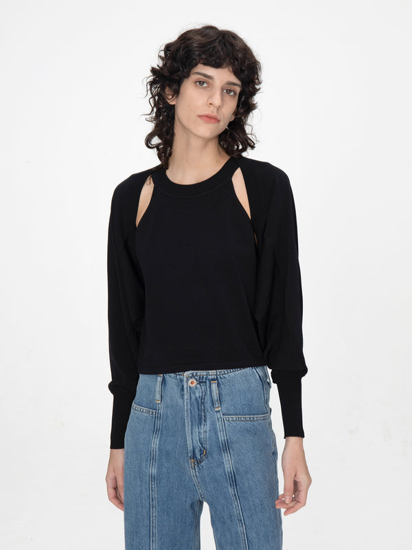 Cubic Knit Long Sleeve Top With Shoulder Cut Outs Khaki