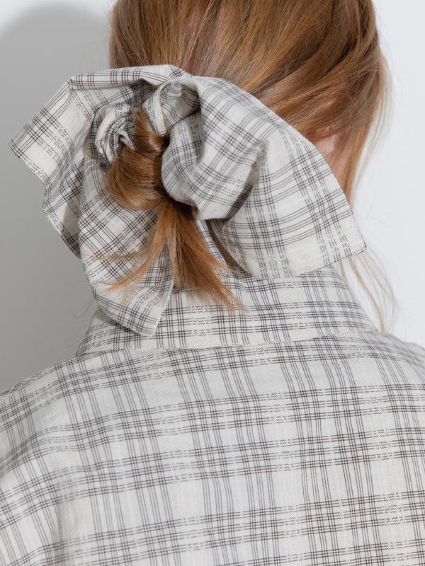 Cubic Lace Checkered Irregular Hair Scrunchies Beige