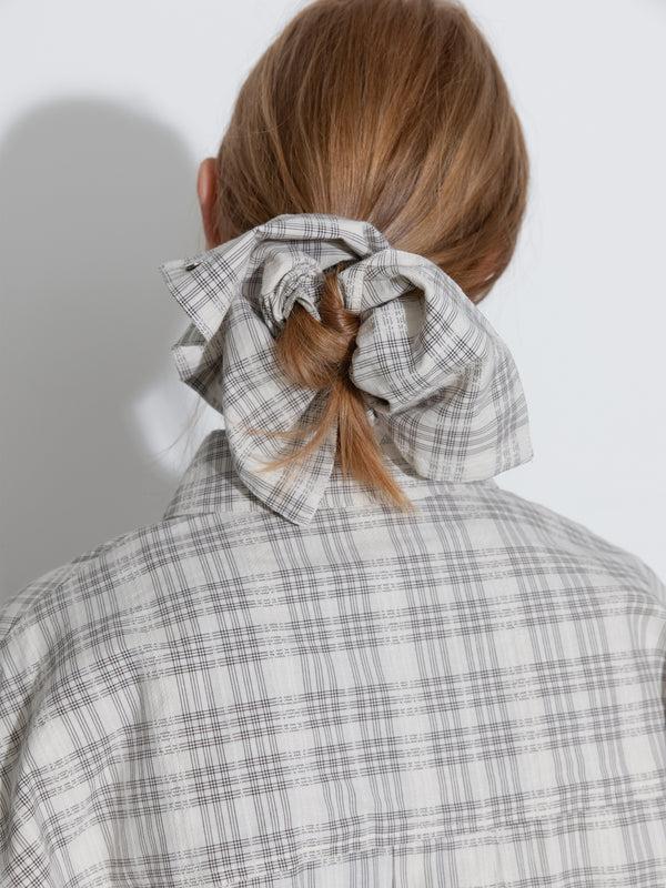 Cubic Lace Checkered Irregular Hair Scrunchies Beige