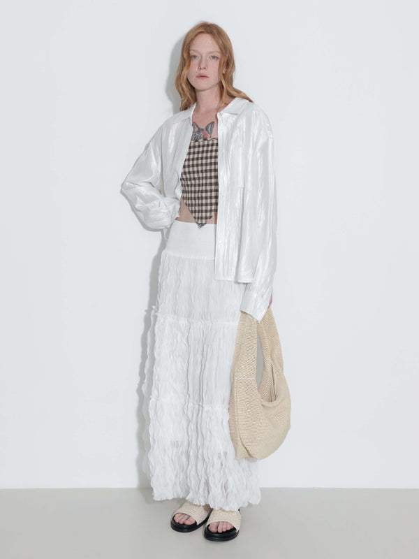 cubic Lace Patchwork Loose Long Sleeves Shirt White