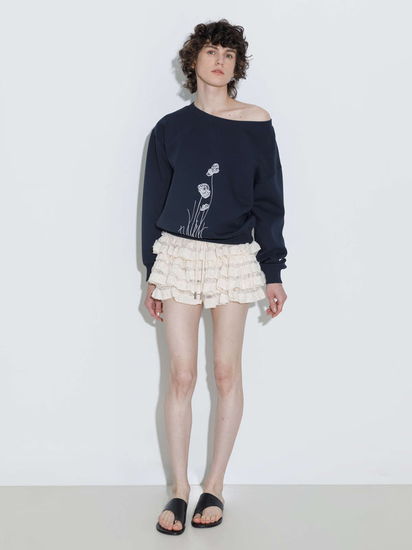 Cubic Lace Tiered Mini Skirt With Elastic Waist Beige