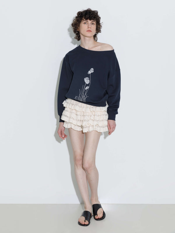 Cubic Lace Tiered Mini Skirt With Elastic Waist Beige