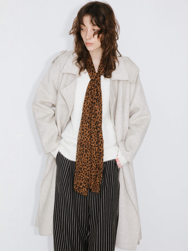 Cubic Lapel Neck Maxi Coat With Wool Blend FloralWhite