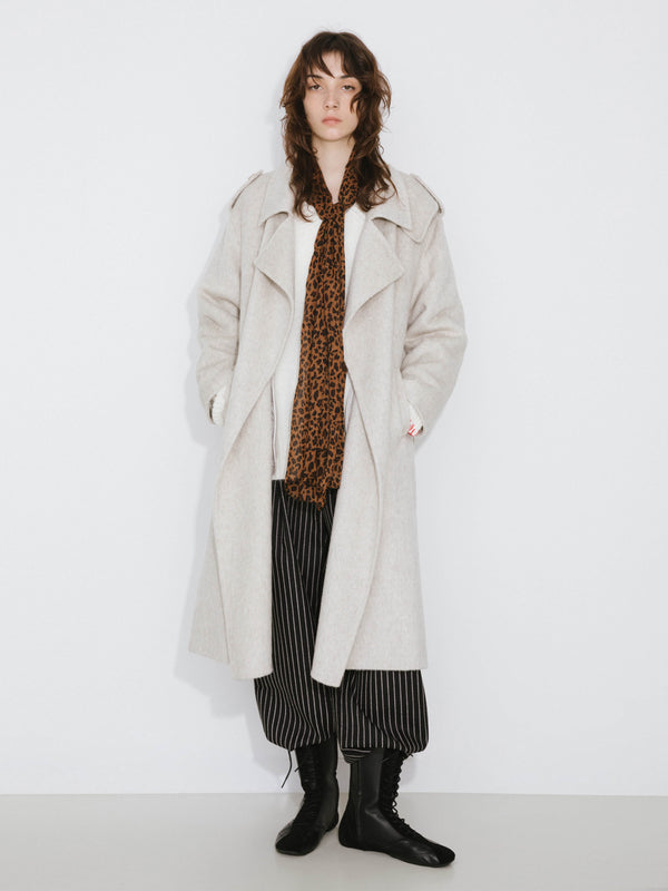 cubic Lapel Neck Maxi Coat with Wool Blend FloralWhite