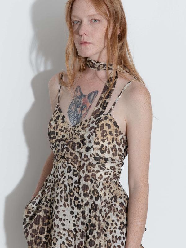 Cubic Leopard Print Cami Top With Scarf Animal Print