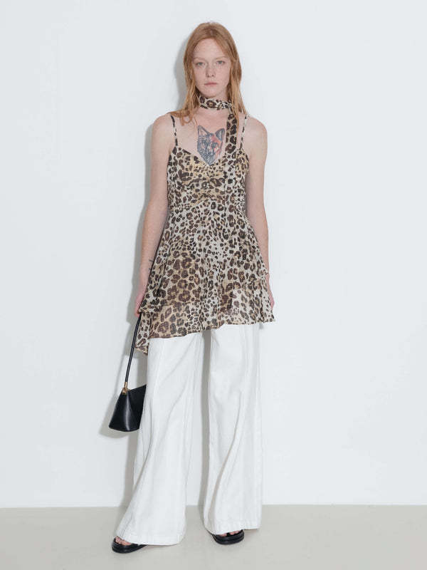 Cubic Leopard Print Cami Top With Scarf Animal Print