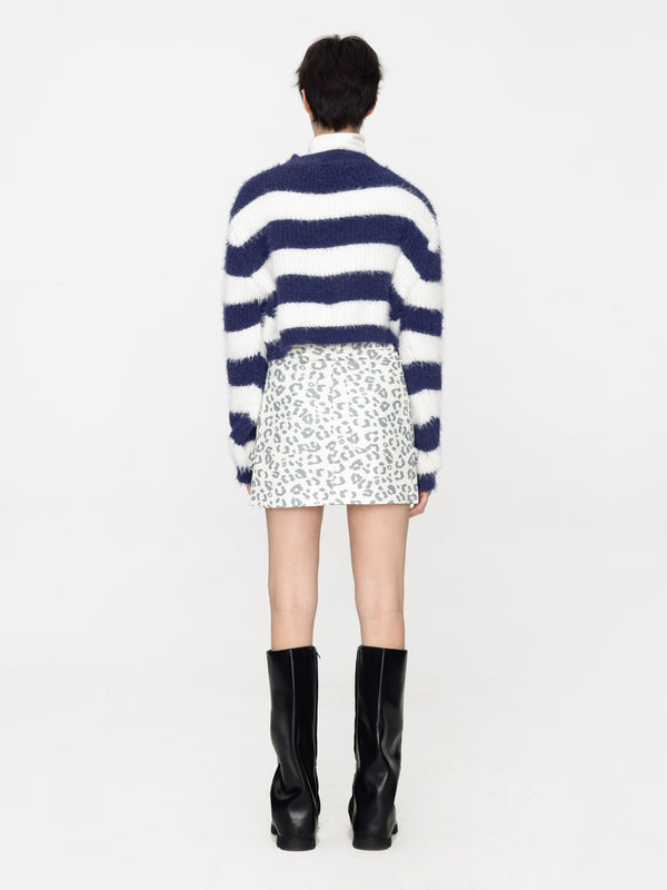 Cubic Leopard Print Multi-Pocketed Mini Skirt White