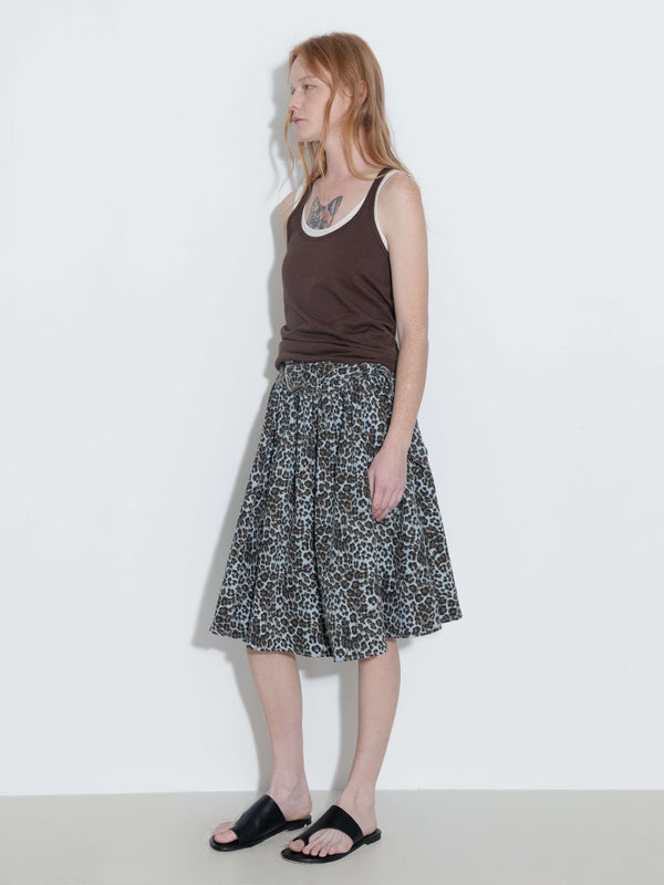 Cubic Leopard Print Pleated A-Line Skirt With Belt Animal Print